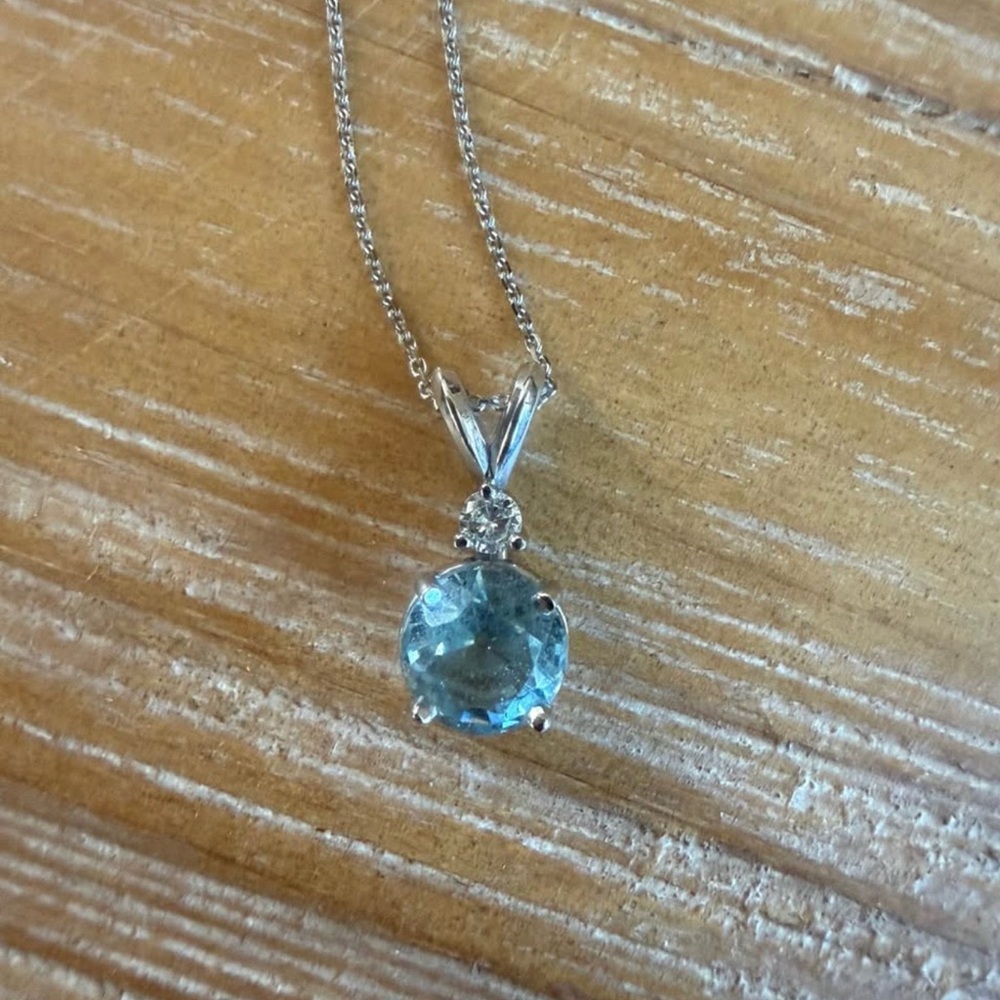 Sterling Silver Blue Topaz Round Pendant Necklace